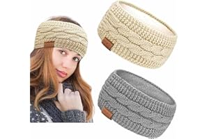 PROPOG Fascia Capelli Invernale, 2 Pezzi Maglieria Paraorecchie Donna Con Fodera Pile, Cerchietto Elastico, Accessori Per Capelli Adatti a Corsa, Esercizio, Sci