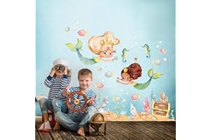 kina - Adesivo Murale Bambini Decorazione Parete Cameretta R00674 - Materiale Eco-Tessuto, Ecologico Anallergico, Riposizionabile, Effetto Carezza, Asilo Nido - Grafica Mare e Misura 120x40 cm