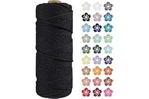 LEREATI Macrame Cord 2mm x 100m, Thick Macrame Rope Natural Cotton Rope Craft String, 3 Strand Twisted Cotton Cord Yarn for DIY Plant Hanger, Wall Hanging, Christmas Decoration (Black)