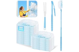 Kuvarix 52 Pièces Plumeau Poussiere Recharge Kit Compatible avec Swiffer, Duster Recharge Kit avec 1 Manche Télescopique et 1 Manches Courts, pour Cheveux, Poussière, Saleté