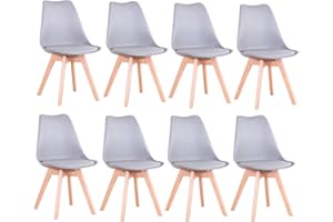 BenyLed Set di 8 Sedie da Pranzo con Seduta Imbottita e Gambe in Legno di Faggio, ideali per Sala da Pranzo, Cucina, Soggiorno, Camera da Letto, Colore: Grigio