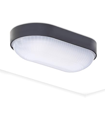 Plafoniera Ovale Kippen 4205S Con Palpebra Nera - IP44 Per Interni/Esterni, 20x12x10cm