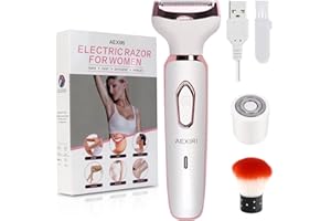 Electric Lady Shaver, AEXIRI Painless Wet/Dry Electric Razors, Portable Cordless Bikini Trimmer Women Body Hair Removal for Women Legs Underarms Public Hair, USB Rechargeabe Shaver with Hair Brush