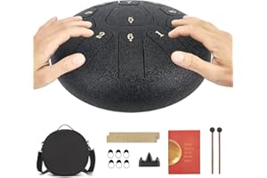 TOPDÉCORÉ Tambour Handpan Steel Tongue Drums à 11 Tons Instrument à Percussion en Acier de 10 Pouces Tambour à Main avec Sac,Instrument à Percussion idéal pour la Méditation,Yoga,Performances,Education (Noir)