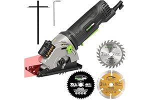 GALAX PRO sierra circular de 580W, 3500 rpm, profundidad de corte máxima de 28.5 mm, sierra circular de mano equipada con tres hojas de 85 mm, adecuada para cortar madera, PVC y otros materiales