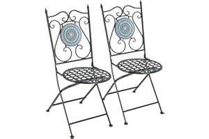 RELAX4LIFE Mosaic Chairs Set of 2, Folding Bistro Chairs with Lattice Seat, Outdoor Metal Dining Chair for Patio, Balcony, Garden and Backyard (Black + Blue, Geometric Pattern)