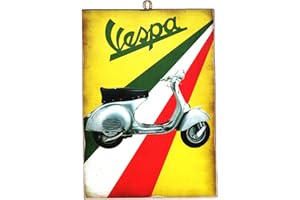 KUSTOM ART CUCUBA Quadro Quadretto Stile Vintage Serie Scooter Vespa Colori Bandiera Italiana Stampa Su Legno 25x18 cm.