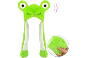 Hopearl Chapeau de Vache avec Oreilles Saut Mobile Pop Up Peluche Ferme Animal Vacances Cosplay Cadeau Amusant pour Enfants Filles 56cm