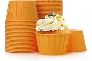 Volein 50 Piezas Moldes de Papel para Magdalenas Molde Muffins Papel para Cumpleaños, Baby Shower, Navidad(Naranja)