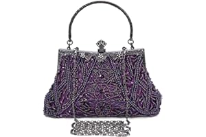 BAIGIO SYMALL Mujer Cartera de Mano Fiesta Vintage Clutch Elegante Retro Bolso de Noche Embrague con Cuentas para Fiesta Cóctel Ceremonia Boda Novia, Morado