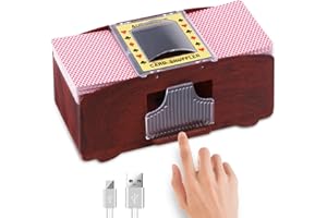 HJCMikee Mélangeur automatique de cartes, 1 à 2 jeux, grain de bois de luxe, mélangeur de cartes électrique pour cartes, alimentation par batterie ou USB