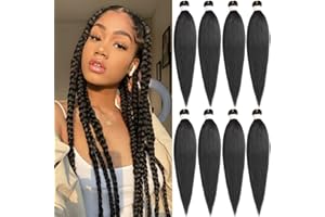 Leeven 8 Packs Pre Stretched Braiding Hair Extension Yaki Texture Hot Water Setting EZ Braids Kanekalon Hair for Coi Leray Braids Black Braiding Crochet Hair Extensions /20 Pouces 1B#