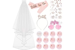 Newtic Bride to Be Tiara Sash Veil Set 17Pcs Accessoires EVJF Enterrement De Vie De Jeune Fille Accessoire,Accessoire EVJF Mariéeécharpe, Badge, Bandeau Diadème, Tatouage,Lunettes