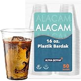 [50 Adet] Alacam Şeffat Tek Kullanımlık Plastik Bardak, Soğuk İ&ccedil;ecek, Limonata, Meyve Suyu, Parti Bardağı (16 Oz - 470 ML)