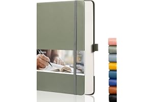 EMSHOI A5 Notebook Dotted Journal - 21.4 x 14.5 cm, 256 Pages, 120gsm Thick Paper, Pen Holder, Back Pocket, Hardback Faux Leather Notepad for Women Men Bullet Journaling - Green