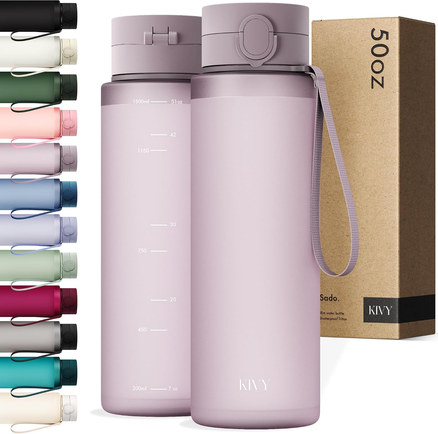 KIVY Tritan Botella de Agua 1.5L [IRROMPIBLE] - Water Bottle Sin BPA para Gimnasio, Gym & Deporte - Garrafa Reutilizable de Plástico Apto Lavavajillas - Cantimplora Deportiva, Oficina y Escuela