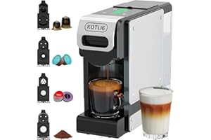 KOTLIE 4 en 1 Máquina de Café en Cápsulas 19BAR para Lavazza MIO/Nespresso Original/Dolce Gusto cápsulas y Café Molido, Máquinas Automáticas de Café Espresso en Cápsulas Pequeñas, 1L, 1450 W (BLACK-ES)