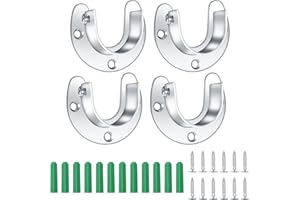 YIBAIJIA 4 Packs Wardrobe Pole Brackets, 25 mm/1 inch Stainless Steel Closet Pole Sockets, U Shaped Flange Rod Holder, Closet Rod Bracket End Supports for Wardrobe Shower Curtain, with Screws