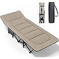 ATORPOK SHOP Camp Beds for Adults with Cushion and Pillow, Portable Travel Camping Cot for Sleeping, Lightweight Tent cot with Carry Bag Supports 450 lbs (Khaki)
