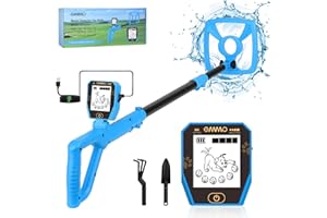 Metalldetektor Kinder, OMMO USB Wiederaufladbarer Metalldetektor mit Lustigem LCD-Display, 72-100cm Verstellbarer Leichter Metalldetektoren für Kinder, Erkundung im Freien, Azure