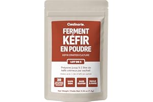 Coolinario Ferment kéfir (5 Sachets de 1g) Cultures vivantes avec probiotiques | Crémeux, acidulé, sans gluten, Halal, Kasher | Sans conservateurs