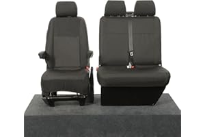 UK Custom Covers To Fit VW Transporter T6/T6.1 (2015 Onwards) Front Seat Covers Tailored Heavy Duty Waterproof (Single/Double WITH Armrests) Black - SC103BAD3