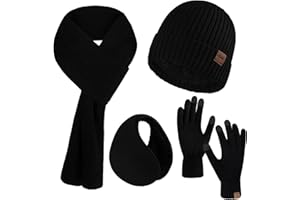 Aneco Wintermützen-Set für Herren, 4-teilig, Strickhandschuh, Schal, Beanie, Ohrenschützer, Set für Männer und Frauen