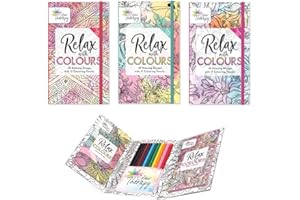 Sixstore Relaxing Antistress, Set of 3 Colouring Books, Colour Therapy Assorted Design Travel Size 18 x 11cm, Pocket Colouring Set, 60 Relaxing Designs per Set with 12 Pencils