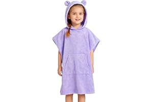 DiaryLook Kids Swimming Changing Robe with Hood, Beach Poncho Towel with Pockets Boys & Girls Quick Dry, Bath Robe Surfing Childrens Gifts 6-9 Years Bear Purple Haze