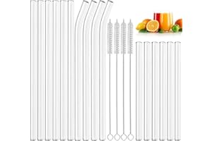 Annvchi Pailles en Verre Réutilisables 20pcs - 6 Courtes + 6 Longues Droites + 4 Pailles en Verre Incurvées + 4 Brosses de Nettoyage pour Bubble Tea, Smoothies, Cocktails, Jus