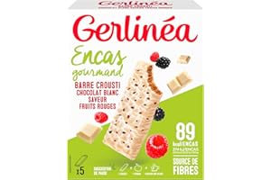 Gerlinéa - Encas Crousti Chocolat Blanc Fruits Rouges - Gaufrette Croustillante pour un Encas Gourmand - Source de Fibres - 5 barres Crousti - 90g
