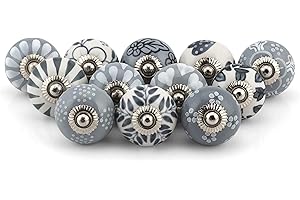 Craft Trade Pomelli per cassettiere e cassetti, maniglie assortite in ceramica per armadio da cucina, armadio, mobili decorativi, colore grigio, confezione da 12