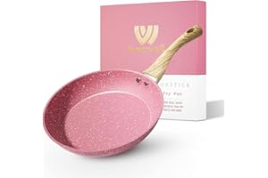 Innerwell Patelnia nieprzywierająca 24 cm, patelnia indukcyjna z powłoką ceramiczną o profesjonalnej jakości, patelnia do omletów, zdrowa patelnia granitowa, odporna na piekarnik, bez PFOA, różowa