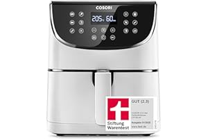 ‎COSORI COSORI Heißluftfritteuse CP158-AF, Testsieger 2024 Stiftung Warentest, 11-in-1 Airfryer mit Shake-Reminder, 100 Rezepte, 55 Prozent energiesparend, spülmaschinenfeste Körbe, Weiß