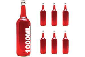 slkfactory Bottiglia in Vetro Vuota con Tappo a Vite, 1000 ml, 6 Pezzi, Altezza: 32 cm 1 litro de