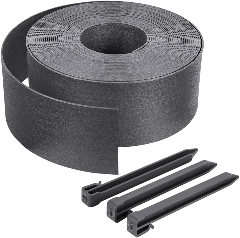 VOUNOT Bordure de Jardin en PE 20 mètres avec 12 Piquets d’ancrage Bordure de Gazon Flexible Bordurette de Pelouse Aspect Naturel Hauteur 13cm Epaisseur 4mm Gris