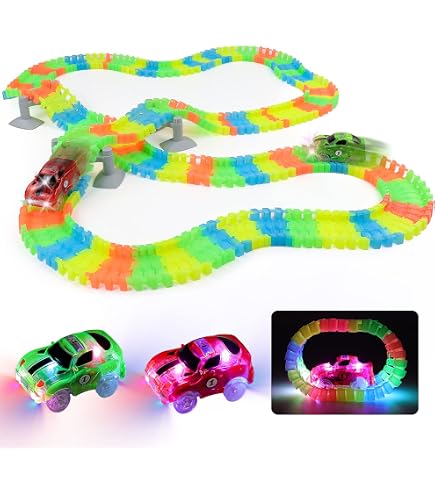 Yuemeuy Pista De Coches Flexible De 4.5 Metros - Juego De Carreras Con 4 Coches De Aleación, Ventosas Antideslizantes, Regalo Ideal Para Niños De 2+ Años