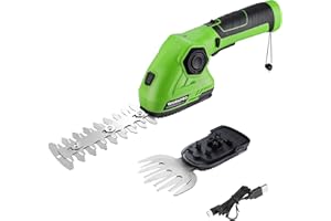 WORKPRO 2 in 1 7.2V Cordless Hedge Trimmer & Grass Shear with Lithium-Ion Battery, Handheld Hedge Cutter with 2 Blades, Grass Trimmer with 180° Rotatable Handle, Ideal for Shrub, Garden, Lawn