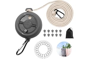 Vlecexs Wäscheleine Ausziehbar, 10m Tragbare Camping Wäscheleine, Outdoor Reise Wäscheschnur Reisewäscheleine mit 10 Festen Schnallen und 20 Klammern für Camping, Badezimmer, Waschküche, Garten, Hotel