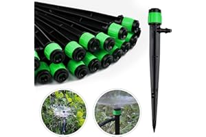 Kalolary 100pcs Irrigation Drippers Drip Emitters, 360 Degree Adjustable Irrigation Drip Drippers Fits 1/4 (4-6mm) Irrigation Tube, for Water Flow Irrigation System (Green)