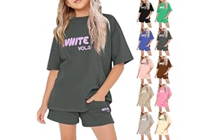 GENERIC Girls Tracksuit Set Kids T-shirt and Shorts 2 Piece Activewear Summer Outfits Short Sleeve Comfortable Breathable Casual Oversized Loose Skin-Friendly Letter Print Top Sweatshirt and Sweatpants Outfit