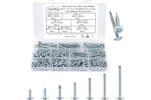FandWay 140 Pièces M4.2 x 13~50mm Vis Autoperceuse à Réglage Modifiée,Vis Autotaraudeuses à Tête Ronde,Vis à Tôle Cruciformes en Acier Carbone Zingué Pour Tôle Dacier, Aluminium, Bois, Plastiques.