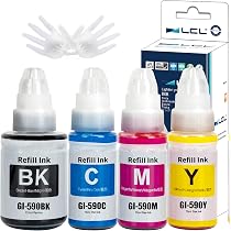 Tinta Compatible Canon GI590 GI490 - Pack De 5 Botellas (2 Negro, 1 Cian, 1 Magenta, 1 Amarillo) Para Serie PIXMA G