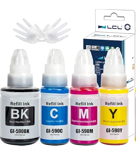 Kit Recharge Encre Dye 4x100ml - Compatible Canon Pixma G4510 G4511 - Cyan, Magenta, Noir, Jaune + Seringues & Gants - 6