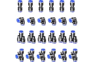 HAXIHA 24 Pièces 12mm Connecteur Pneumatique, Raccord Rapide Air Comprimé, 6 Straight 6 Coudes 6 Té 6 Séparateurs