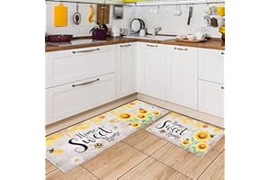 WERNNSAI Kitchen Rugs - 2 Piece Sunflower Kitchen Mats Set Non-Slip Kitchen Backing Area Rugs（44 x 120 cm + 44 x 75 cm） Sweet Home Doormat Washable Waterproof Mat for Indoor Outdoor Entry Floor