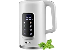 ‎ECOSA Wasserkocher Edelstahl mit Temperatureinstellung (40°C-100°C) 1,7 Liter 2200 Watt Teekocher 100% BPA FREI Warmhaltefunktion LED Display mit Temperaturwahl Wasser Kocher Water Kettle (Wanda White)