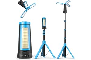 ADEWALK Projecteur de chantier LED rechargeable avec trépied, à intensité variable, lampe de camping avec trépied amovible, étanche IP66, lampe de travail réglable avec 3 têtes LED pour camping, voyage