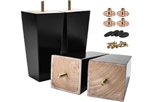 Btowin 6 inch /15cm Solid Wood Furniture Legs, 4Pcs Mid-Century Modern Wooden Pyramid Replacement Feet with Threaded M8 Hanger Bolts & Mounting Plate & Screws for Sofa Couch Chair