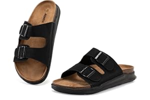 JOMIX Letnie kapcie męskie z podwójną klamrą regulowane sandały z korkową podeszwą miękkie kapcie o swobodnym wyglądzie